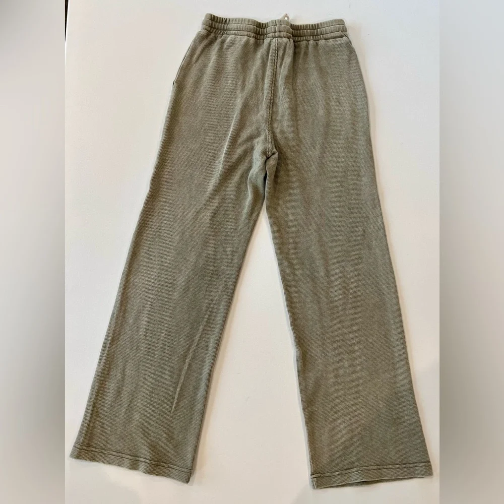 Jane and Delancey Waffle Ribbed Olive Army Green Straight Leg Stretch Lounge - Picture 9 of 13